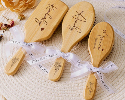 Custom Bamboo Hair Brush with Name Engraved, Personalized Wooden Comb, Perfect Birthday or Mother's Day Gift for Mom, Daughter, or Friend