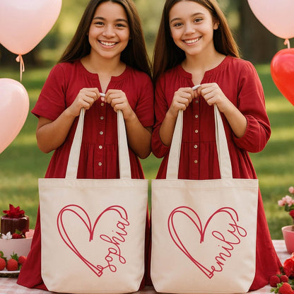 Custom Love Heart Tote Bag with Name: Valentine's Day, Christmas, Bachelorette Gifts for Women