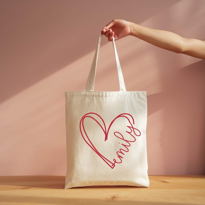 Custom Love Heart Tote Bag with Name: Valentine's Day, Christmas, Bachelorette Gifts for Women