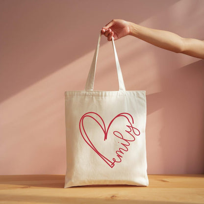 Custom Love Heart Tote Bag with Name: Valentine's Day, Christmas, Bachelorette Gifts for Women