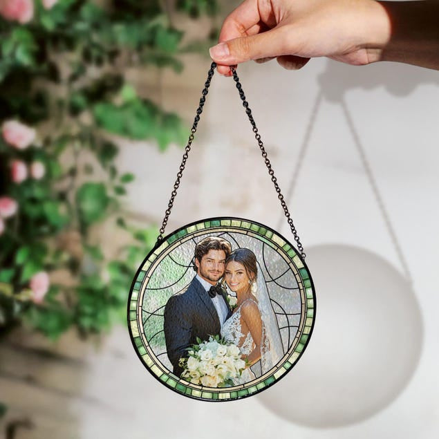 Personalized Couple Portrait Stained Glass Suncatcher: Wedding Anniversary Gift