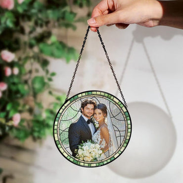 Personalized Couple Portrait Stained Glass Suncatcher: Wedding Anniversary Gift
