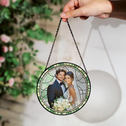 Personalized Couple Portrait Stained Glass Suncatcher: Wedding Anniversary Gift
