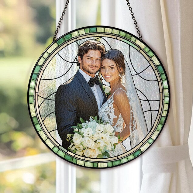 Personalized Couple Portrait Stained Glass Suncatcher: Wedding Anniversary Gift