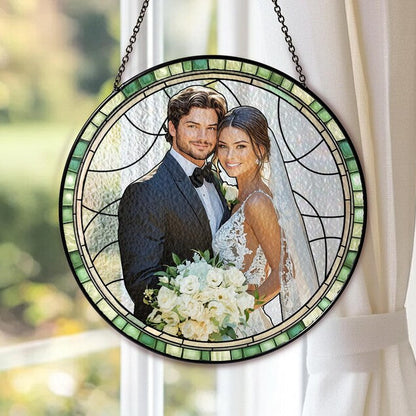 Personalized Couple Portrait Stained Glass Suncatcher: Wedding Anniversary Gift