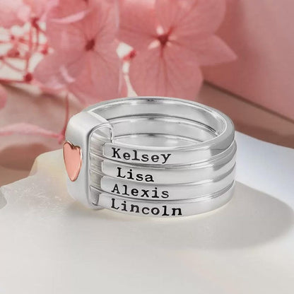 Custom Rustic Stacking Ring, Personalized Sterling Silver Engraved Rings, Anniversary Gift for Wife, Mom or Grandmother