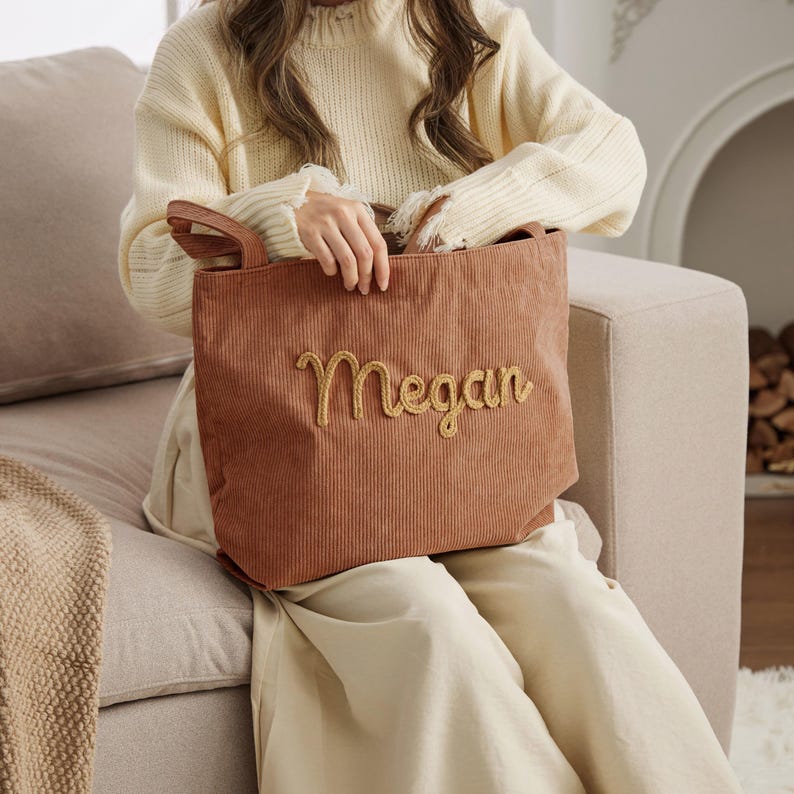 Custom Corduroy Tote Bag, Personalized Corduroy Bag, Everyday Essential Tote, Travel Crossbody Bag, Valentines Day gift, Easter Gifts