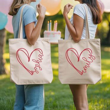 Custom Love Heart Tote Bag with Name: Valentine's Day, Christmas, Bachelorette Gifts for Women