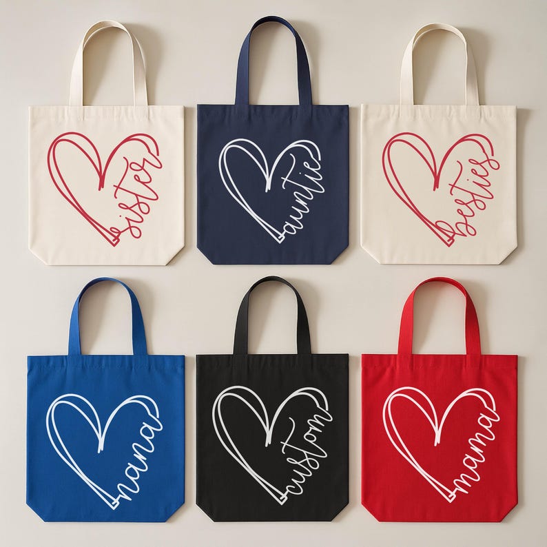 Custom Love Heart Tote Bag with Name: Valentine's Day, Christmas, Bachelorette Gifts for Women