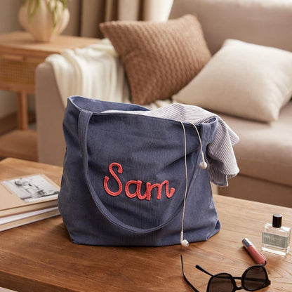 Custom Corduroy Tote Bag, Personalized Corduroy Bag, Everyday Essential Tote, Travel Crossbody Bag, Valentines Day gift, Easter Gifts