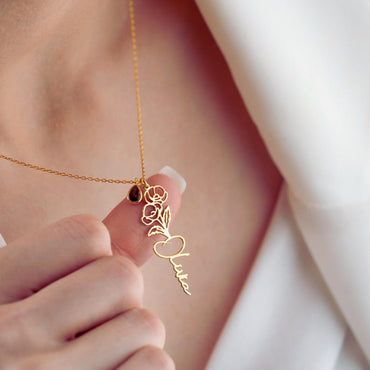 Custom Birth Month Flower Necklace Gold Personalized Silver Birth Flower Name Pendant Necklace November Birth Flower Necklace,Flower Jewelry
