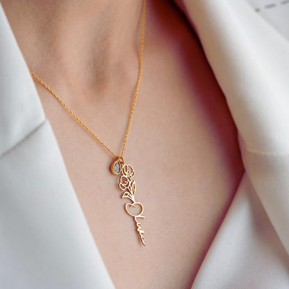 Custom Birth Month Flower Necklace Gold Personalized Silver Birth Flower Name Pendant Necklace November Birth Flower Necklace,Flower Jewelry