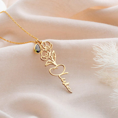 Custom Birth Month Flower Necklace Gold Personalized Silver Birth Flower Name Pendant Necklace November Birth Flower Necklace,Flower Jewelry