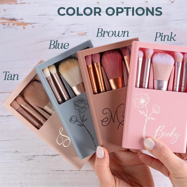 Personalized Makeup Brushes Set with Box, Personalized Gifts for Her, Cosmetic Brushes Set, Travel Makeup Brushes, Gifts for Her