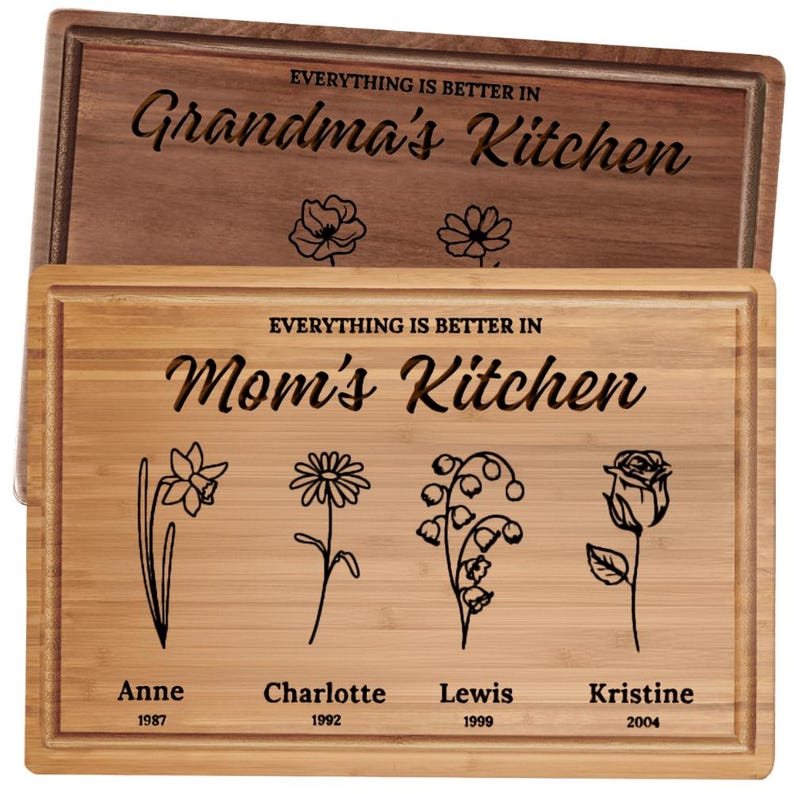 Personalized Gifts for Mom Cutting Board, Birth Flower Gifts for Mama, Custom Mom Mothers Day Gifts, Gifts for Grandma, Birth Month Flowers