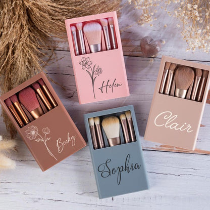Personalized Makeup Brushes Set with Box, Personalized Gifts for Her, Cosmetic Brushes Set, Travel Makeup Brushes, Gifts for Her
