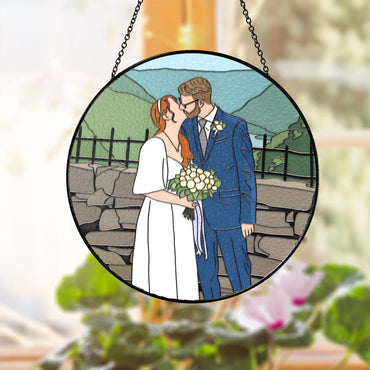 Personalized Couples Gift, Custom Stained Glass Couples Portrait Sun Catcher, Wedding Gift, Anniversary Gift, Valentine's Gift For Boyfriend