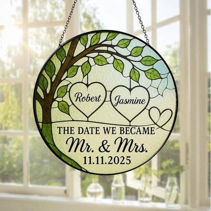 Personalized Portrait Glass Window Hanging Suncatcher, Couple Wedding, Custom Real Image Stained, Anniversary Weddings Gifts, Valentine Gift