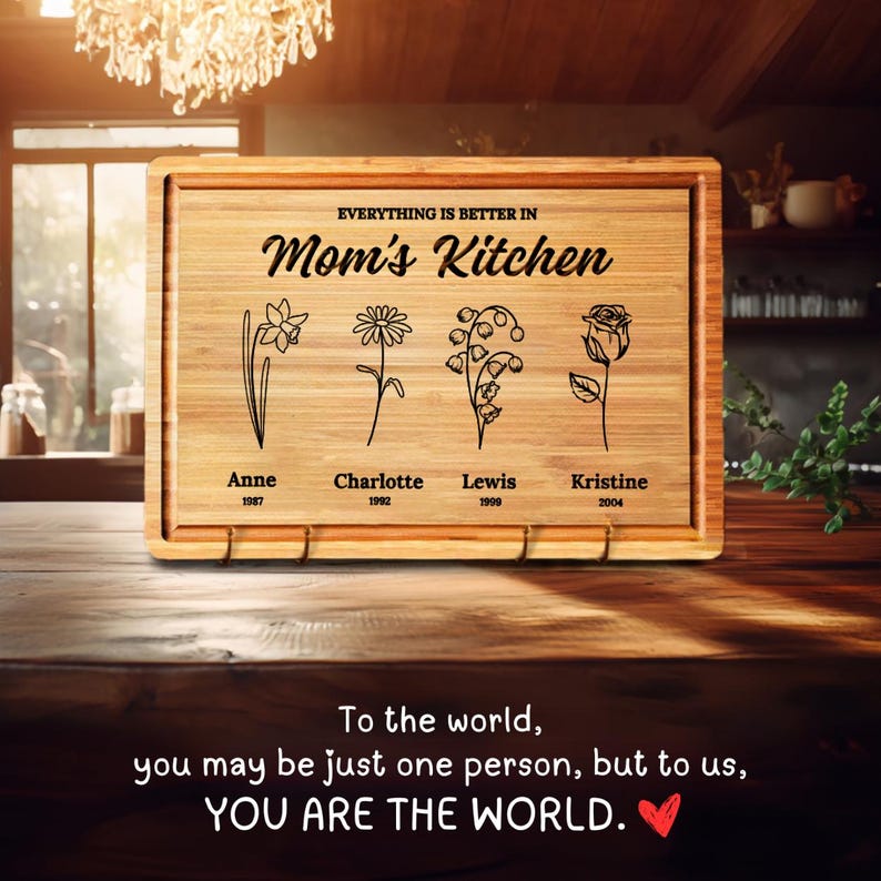Personalized Gifts for Mom Cutting Board, Birth Flower Gifts for Mama, Custom Mom Mothers Day Gifts, Gifts for Grandma, Birth Month Flowers