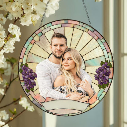 Stained Glass Custom Photo Suncatcher Couple Gift, Wedding Anniversary, Couple Potrait Window Decor Gift For Husband Wife, Grandparents Gift