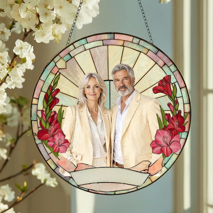 Stained Glass Custom Photo Suncatcher Couple Gift, Wedding Anniversary, Couple Potrait Window Decor Gift For Husband Wife, Grandparents Gift