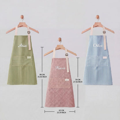 Personalized Apron for women, Custom Striped Apron With Pockets, Embroidered Adult Baking Apron with Adjustable Straps, Gift for Her