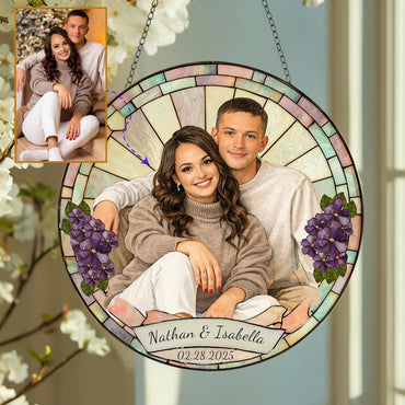 Stained Glass Custom Photo Suncatcher Couple Gift, Wedding Anniversary, Couple Potrait Window Decor Gift For Husband Wife, Grandparents Gift