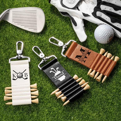 Personalized Golf Theme Monogram Initial PU Leather Golf Tee Holder Bag Tag with Name and 5 Pcs Bamboo Tees Birthday Gift for Golf Player