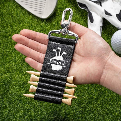Personalized Golf Theme Monogram Initial PU Leather Golf Tee Holder Bag Tag with Name and 5 Pcs Bamboo Tees Birthday Gift for Golf Player