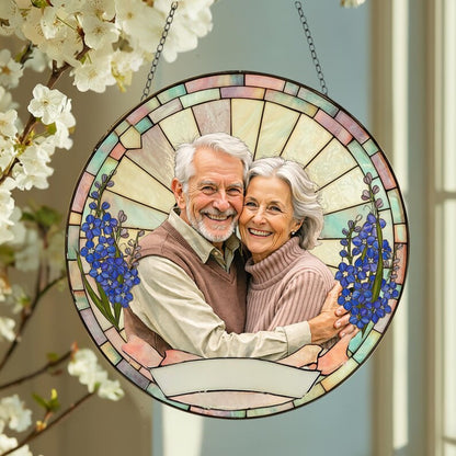 Stained Glass Custom Photo Suncatcher Couple Gift, Wedding Anniversary, Couple Potrait Window Decor Gift For Husband Wife, Grandparents Gift