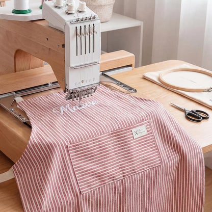 Personalized Apron for women, Custom Striped Apron With Pockets, Embroidered Adult Baking Apron with Adjustable Straps, Gift for Her