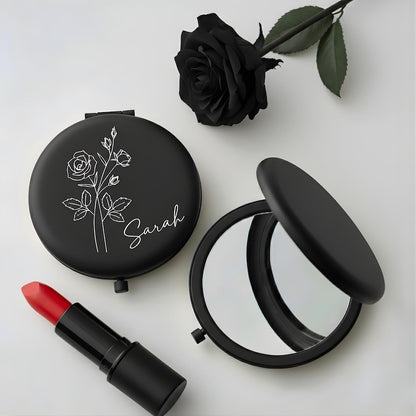 Custom Engraved Compact Travel Makeup Mirror ¨C Personalized Pocket Mirror with Name or Birth Flower Bridesmaid Proposal - Wedding Party Gift