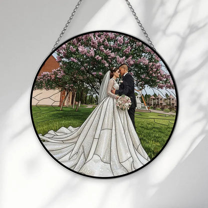 Personalized Couple Photo Stained Glass Suncatcher Wedding Portrait Window Hanging Gift