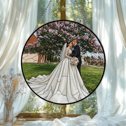 Personalized Couple Photo Stained Glass Suncatcher Wedding Portrait Window Hanging Gift