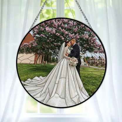 Personalized Couple Photo Stained Glass Suncatcher Wedding Portrait Window Hanging Gift