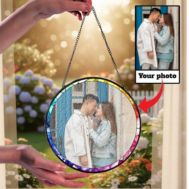 Custom Photo Stained Glass Suncatcher: Couple Portrait Window Decor, Valentine Gift, Anniversary Gift for Husband Wife