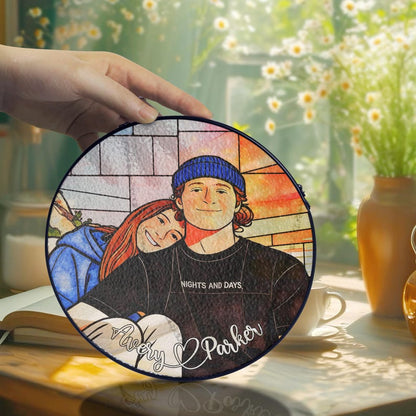 Personalized Couple Portrait Glass Ornament, Custom Couple Photo Suncatcher Window Hanging, Anniversary Gift, Valentine Couple, Wedding Gift
