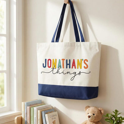 Personalized Canvas Tote Bag with Name, Toy Storage & Book Bag, Nursery Organizer, Toddler Gift, Easter Gifts