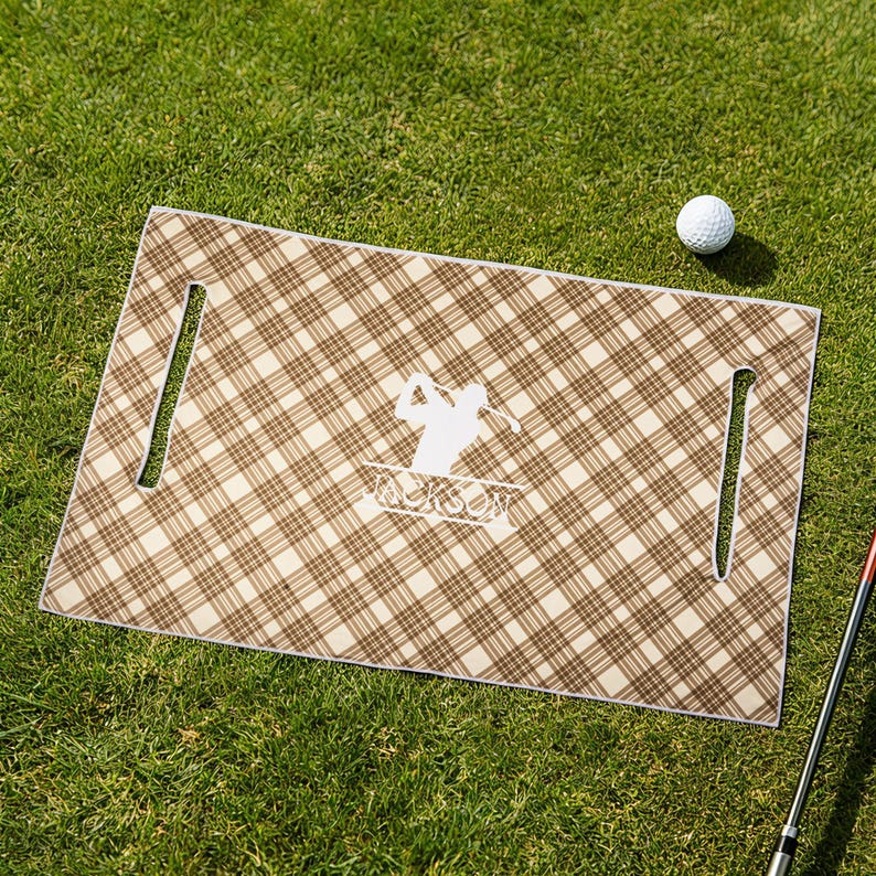 Personalized Golf Club Wreath Plaid Golf Cart Seat Cover with Name and Initial Golf Course Accessories Birthday Gift for Golfers