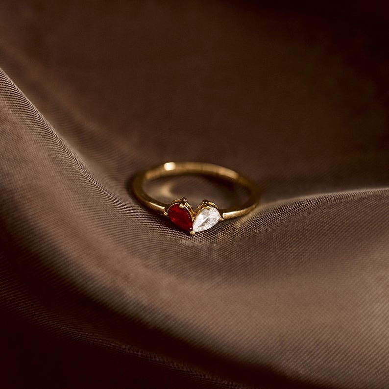 Heart shaped birthstone ring, personalized double birthstone jewelry, birthday surprise, mothers day gift, symbol of friendship and love