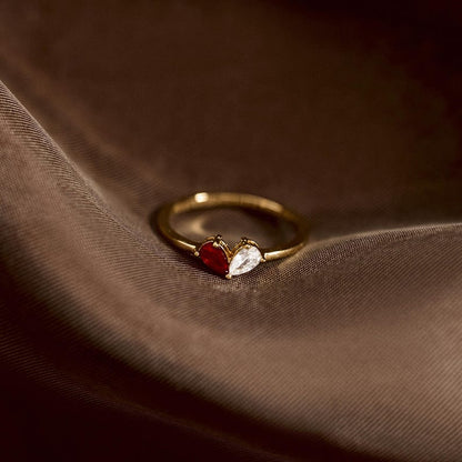 Heart shaped birthstone ring, personalized double birthstone jewelry, birthday surprise, mothers day gift, symbol of friendship and love