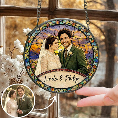 Custom Couples Portrait Stained Glass SunCatcher: Wedding Gift
