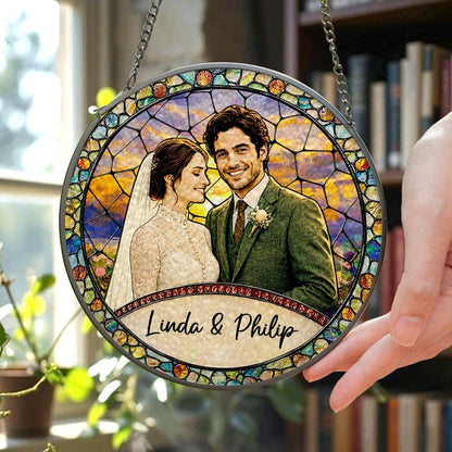 Custom Couples Portrait Stained Glass SunCatcher: Wedding Gift