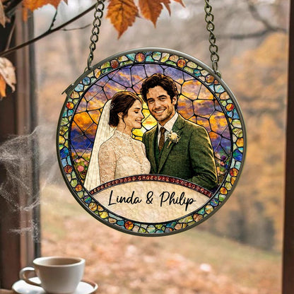 Custom Couples Portrait Stained Glass SunCatcher: Wedding Gift