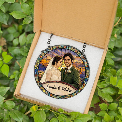 Custom Couples Portrait Stained Glass SunCatcher: Wedding Gift