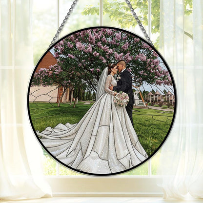 Personalized Couple Photo Stained Glass Suncatcher Wedding Portrait Window Hanging Gift