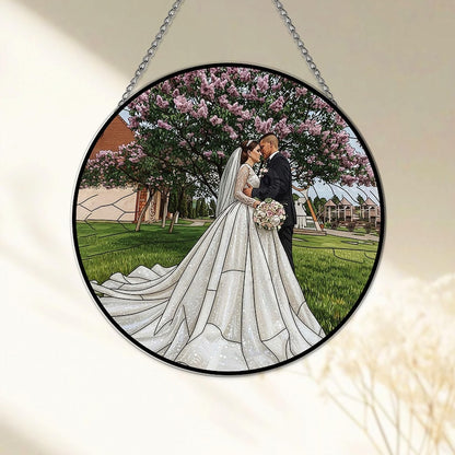 Personalized Couple Photo Stained Glass Suncatcher Wedding Portrait Window Hanging Gift