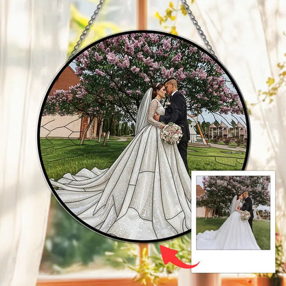 Personalized Couple Photo Stained Glass Suncatcher Wedding Portrait Window Hanging Gift