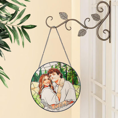 Personalized Couple Portrait Glass Ornament, Custom Couple Photo Suncatcher Window Hanging, Anniversary Gift, Valentine Couple, Wedding Gift