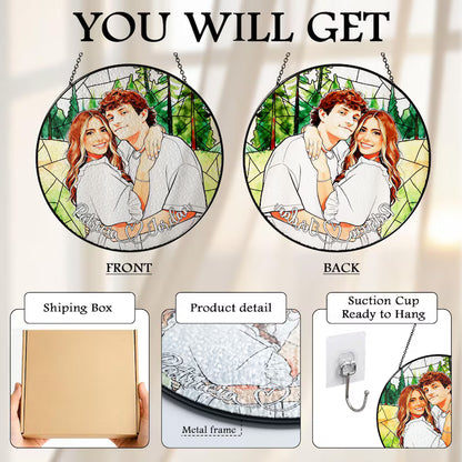 Personalized Couple Portrait Glass Ornament, Custom Couple Photo Suncatcher Window Hanging, Anniversary Gift, Valentine Couple, Wedding Gift